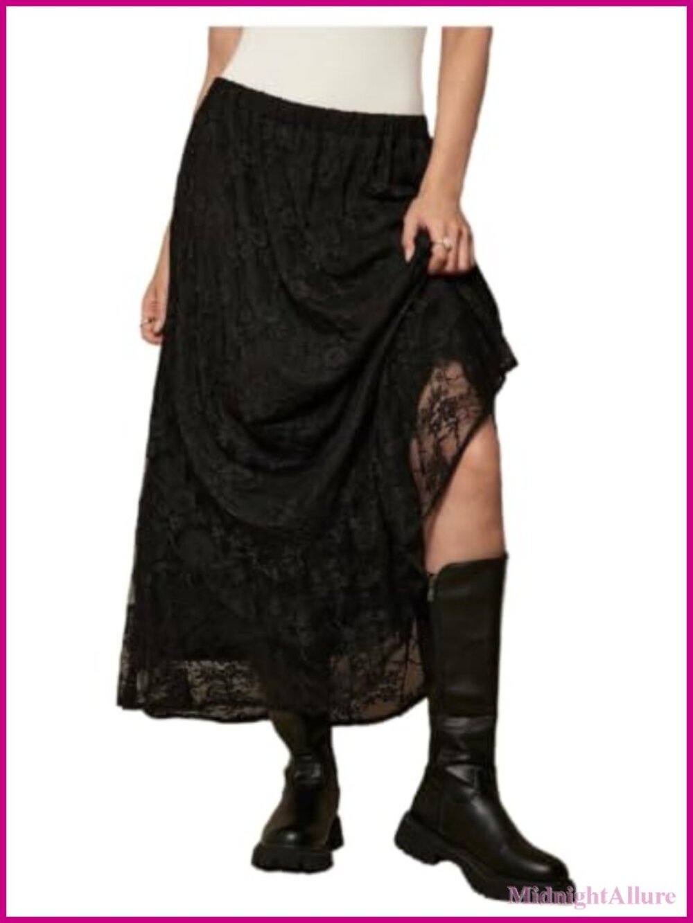 Women's Plus Size Lace Maxi Skirt Elastic Waist Y2k Flowy A-Line Long Skirt